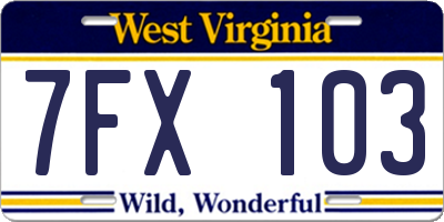 WV license plate 7FX103