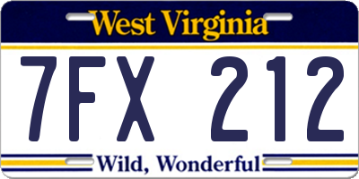 WV license plate 7FX212