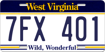 WV license plate 7FX401