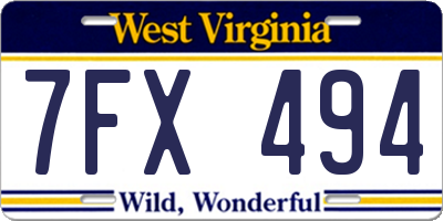 WV license plate 7FX494