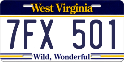 WV license plate 7FX501