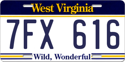 WV license plate 7FX616