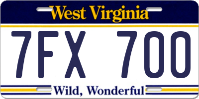 WV license plate 7FX700