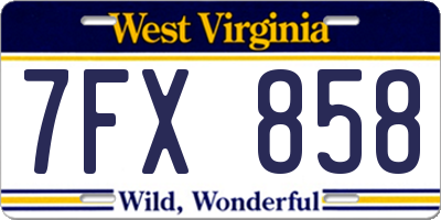 WV license plate 7FX858