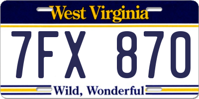 WV license plate 7FX870