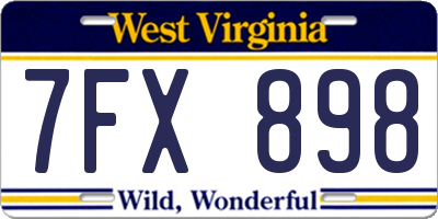 WV license plate 7FX898