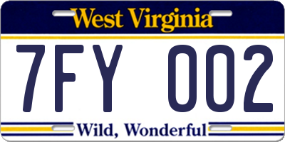 WV license plate 7FY002