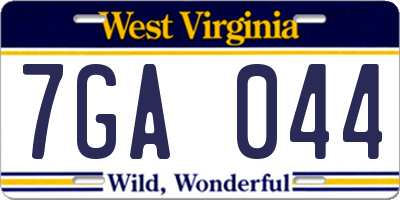 WV license plate 7GA044