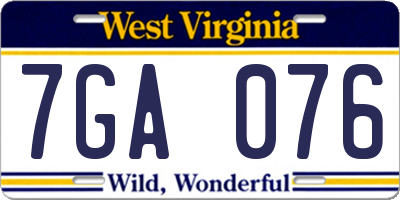 WV license plate 7GA076