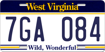 WV license plate 7GA084