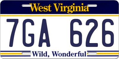 WV license plate 7GA626