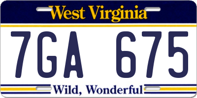 WV license plate 7GA675