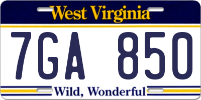 WV license plate 7GA850
