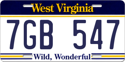 WV license plate 7GB547