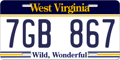 WV license plate 7GB867