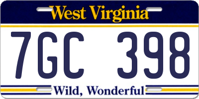 WV license plate 7GC398