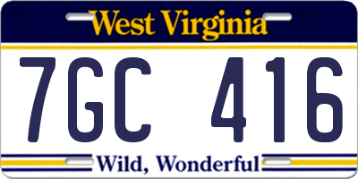 WV license plate 7GC416