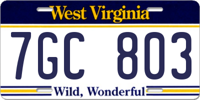 WV license plate 7GC803