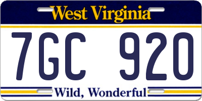 WV license plate 7GC920