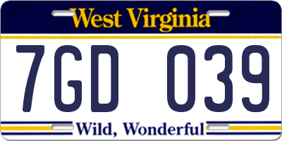 WV license plate 7GD039