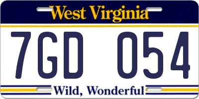 WV license plate 7GD054