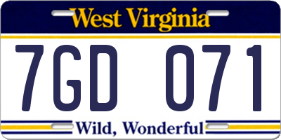 WV license plate 7GD071