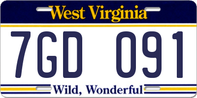 WV license plate 7GD091