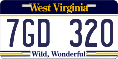 WV license plate 7GD320