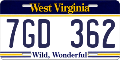 WV license plate 7GD362