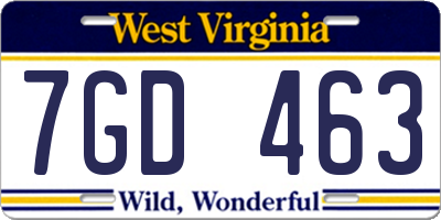 WV license plate 7GD463