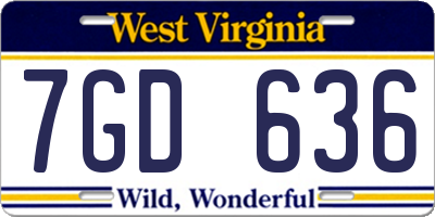 WV license plate 7GD636