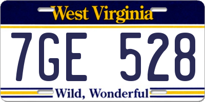 WV license plate 7GE528