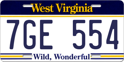 WV license plate 7GE554