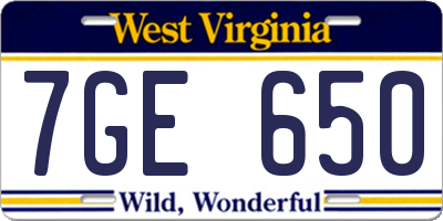 WV license plate 7GE650