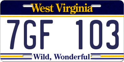 WV license plate 7GF103