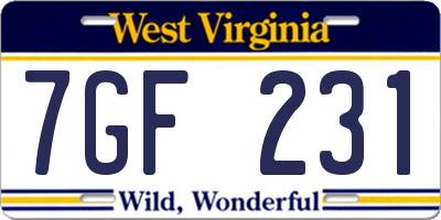 WV license plate 7GF231