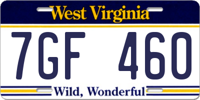 WV license plate 7GF460