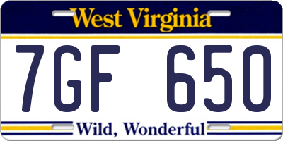 WV license plate 7GF650