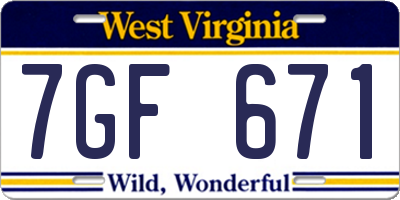 WV license plate 7GF671