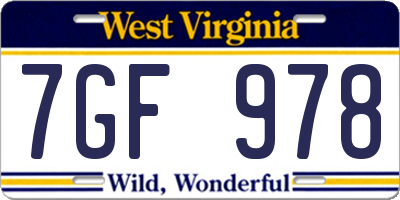 WV license plate 7GF978