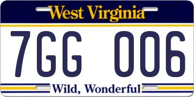 WV license plate 7GG006