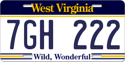 WV license plate 7GH222