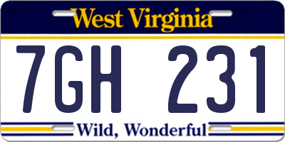 WV license plate 7GH231