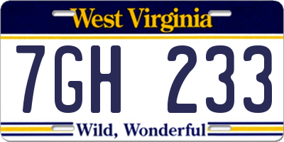 WV license plate 7GH233