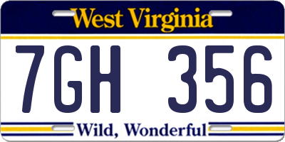 WV license plate 7GH356