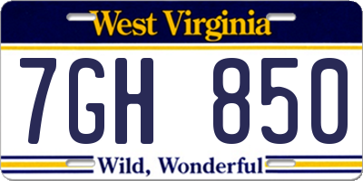 WV license plate 7GH850