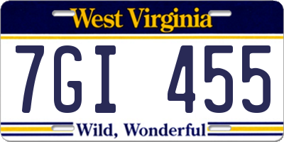 WV license plate 7GI455