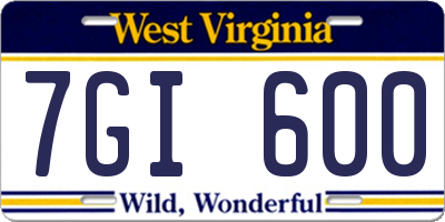 WV license plate 7GI600