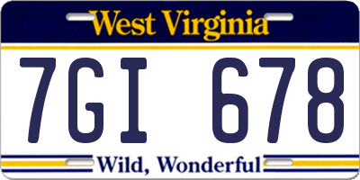 WV license plate 7GI678