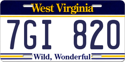 WV license plate 7GI820